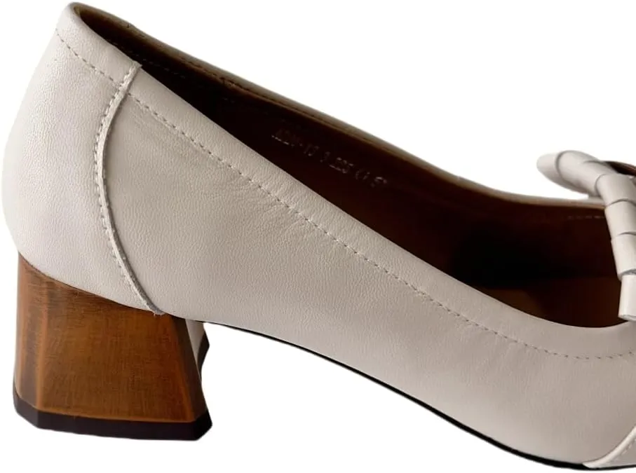 Women's Genuine Leather Square Handmade Tassels Chunky Heel Retro Loafers Shoes with Chain