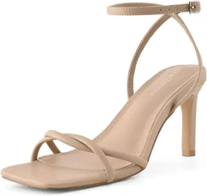 Women’s Heeled Sandals Strappy Stilettos Square Open Toe Heels Ankle Strap Comfort Dress Wedding Party Shoes