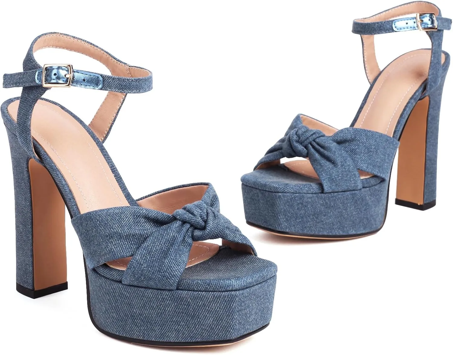 Women's High Chunky Platform Heels 5.5” Height Ajustable Ankle Strap Open Toe Party Dress Wedding Sandals