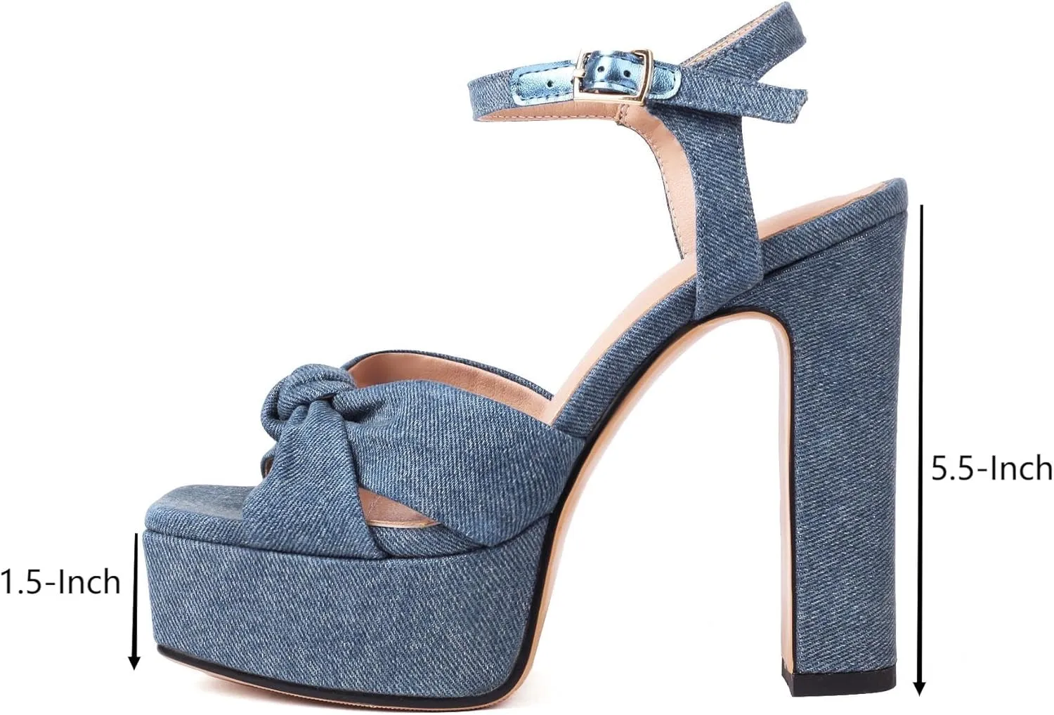 Women's High Chunky Platform Heels 5.5” Height Ajustable Ankle Strap Open Toe Party Dress Wedding Sandals