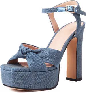 Women's High Chunky Platform Heels 5.5” Height Ajustable Ankle Strap Open Toe Party Dress Wedding Sandals