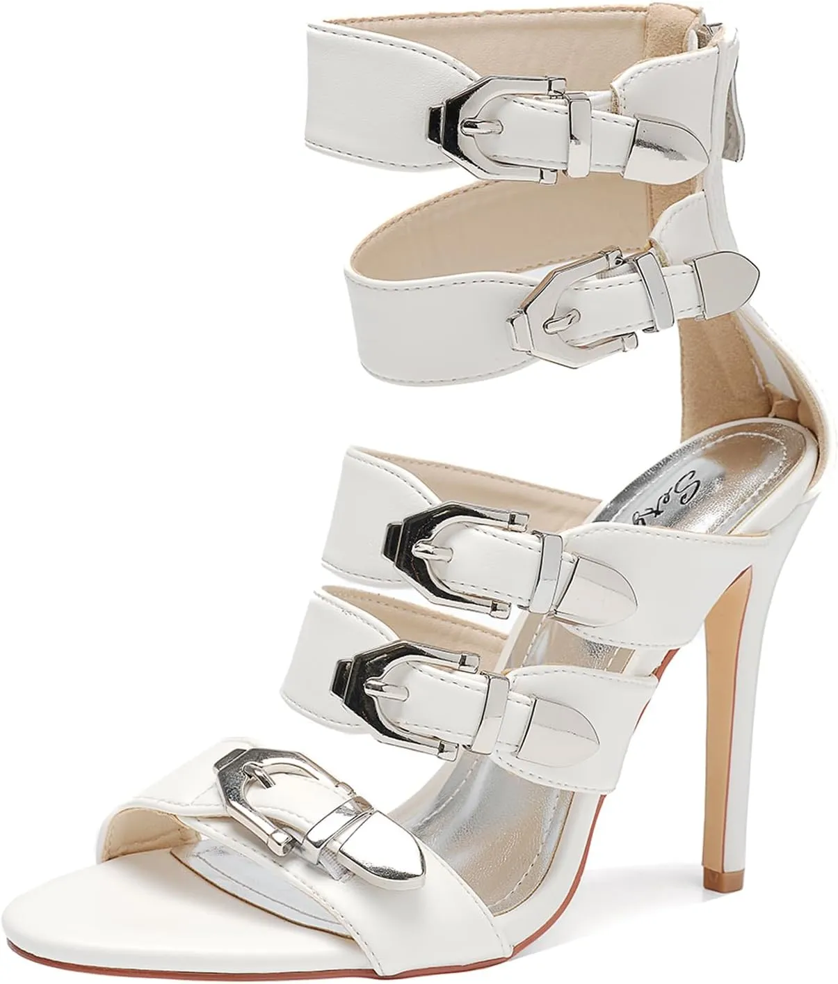 Women's High Heel Sandals 4.3IN Stiletto Oblique Heels, Open Toe, Ankle Strap with Locking Buckle, Gladiator Style for Party, Wedding, Nightclub, Crossdresser-Friendly