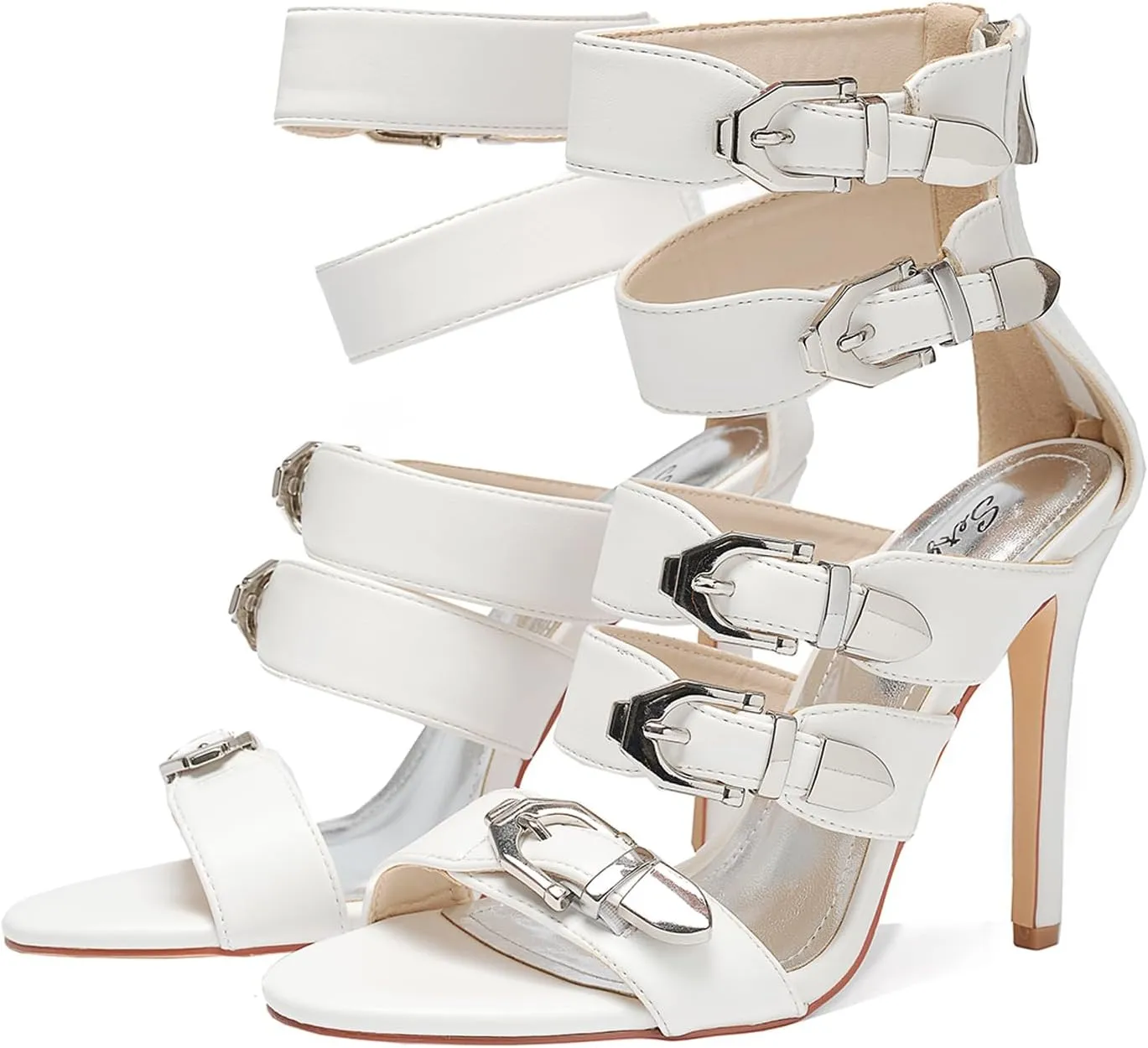 Women's High Heel Sandals 4.3IN Stiletto Oblique Heels, Open Toe, Ankle Strap with Locking Buckle, Gladiator Style for Party, Wedding, Nightclub, Crossdresser-Friendly