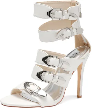 Women's High Heel Sandals 4.3IN Stiletto Oblique Heels, Open Toe, Ankle Strap with Locking Buckle, Gladiator Style for Party, Wedding, Nightclub, Crossdresser-Friendly