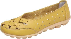 Womens Leather Loafers Hollow Out Breathable Soft Flats Slip on Casual Sandals Lightweight Round Toe Fashion Summer Sandals Comfortable Driving Walking Shoes