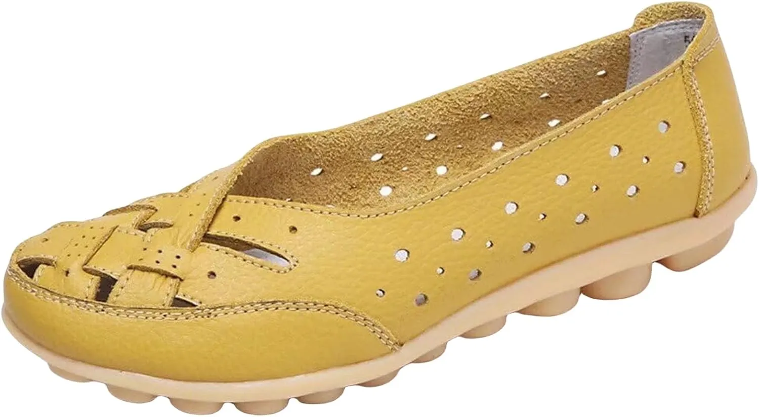 Womens Leather Loafers Hollow Out Breathable Soft Flats Slip on Casual Sandals Lightweight Round Toe Fashion Summer Sandals Comfortable Driving Walking Shoes