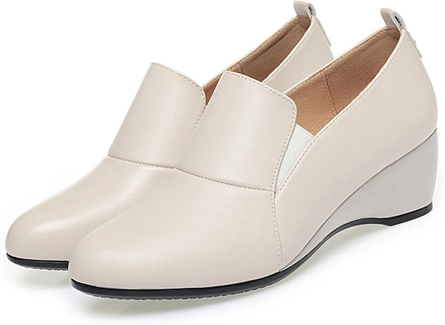 Women's Leather Wedge Round Toe Dressy Shoes Comfortable Soft Leather Platform Slip On Casual Loafers Suitable for Driving Business Work Walking