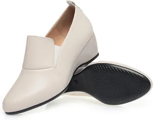 Women's Leather Wedge Round Toe Dressy Shoes Comfortable Soft Leather Platform Slip On Casual Loafers Suitable for Driving Business Work Walking