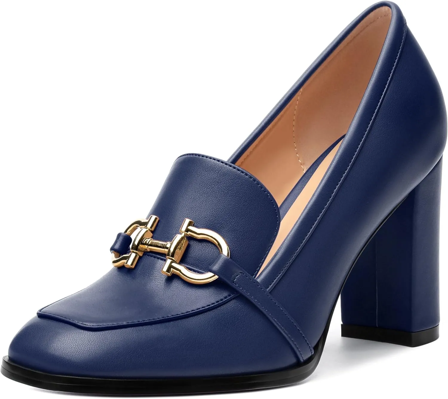 Women's Loafers - Square Toe High Heels Shoes for Women, Metal Buckle Fashion Women's Pumps Shoes for Party Dress Wedding Office