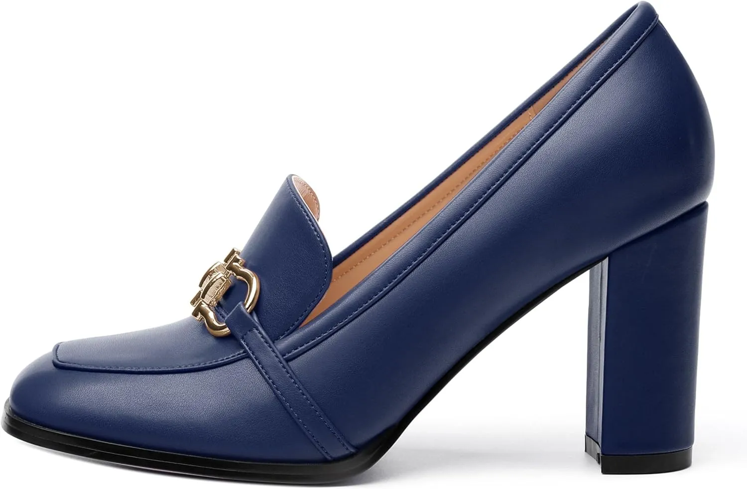 Women's Loafers - Square Toe High Heels Shoes for Women, Metal Buckle Fashion Women's Pumps Shoes for Party Dress Wedding Office