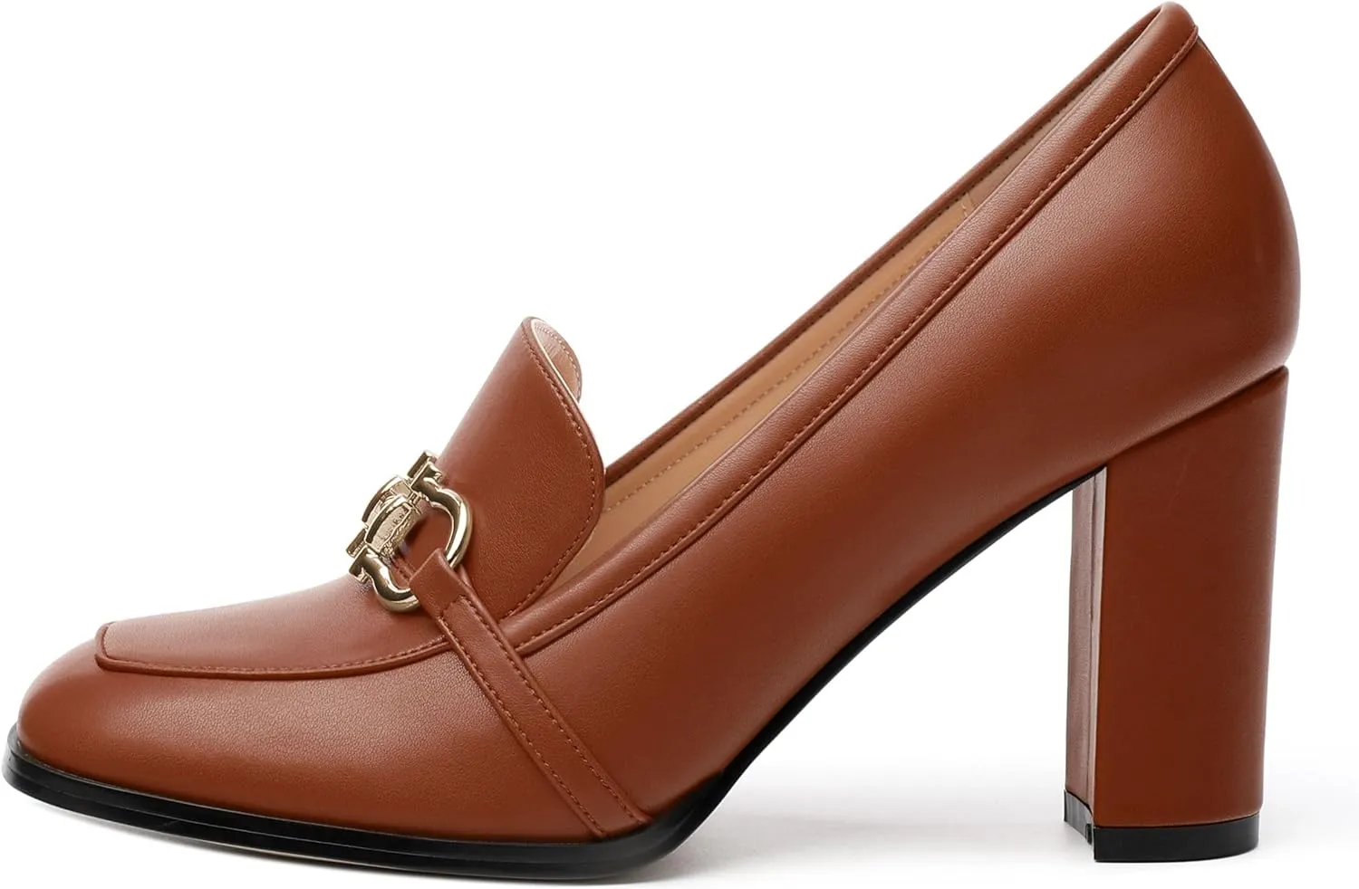 Women's Loafers - Square Toe High Heels Shoes for Women, Metal Buckle Fashion Women's Pumps Shoes for Party Dress Wedding Office