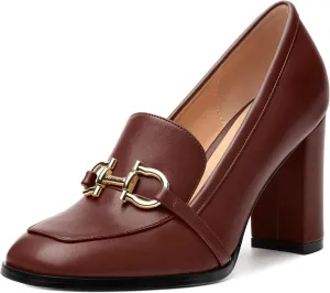 Women's Loafers - Square Toe High Heels Shoes for Women, Metal Buckle Fashion Women's Pumps Shoes for Party Dress Wedding Office