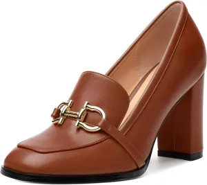 Women's Loafers - Square Toe High Heels Shoes for Women, Metal Buckle Fashion Women's Pumps Shoes for Party Dress Wedding Office