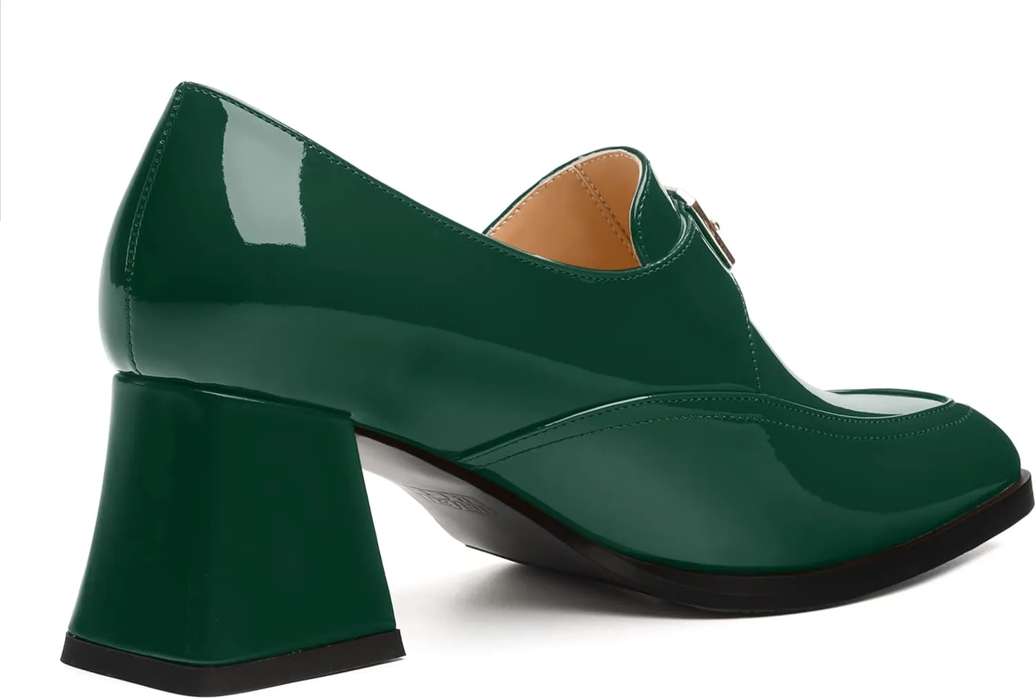 Women's Loafers with Belt Buckle, Fashion Closed Square Toe Chunky Heeled Loafer Shose Comfortable Slip On Solid Dress Shose