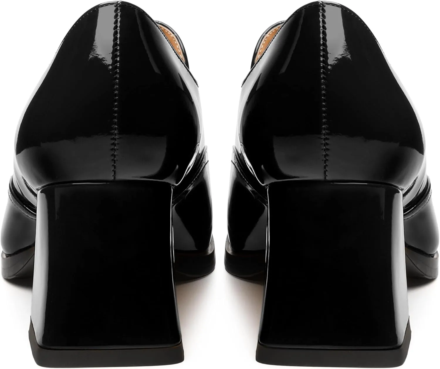 Women's Loafers with Belt Buckle, Fashion Closed Square Toe Chunky Heeled Loafer Shose Comfortable Slip On Solid Dress Shose