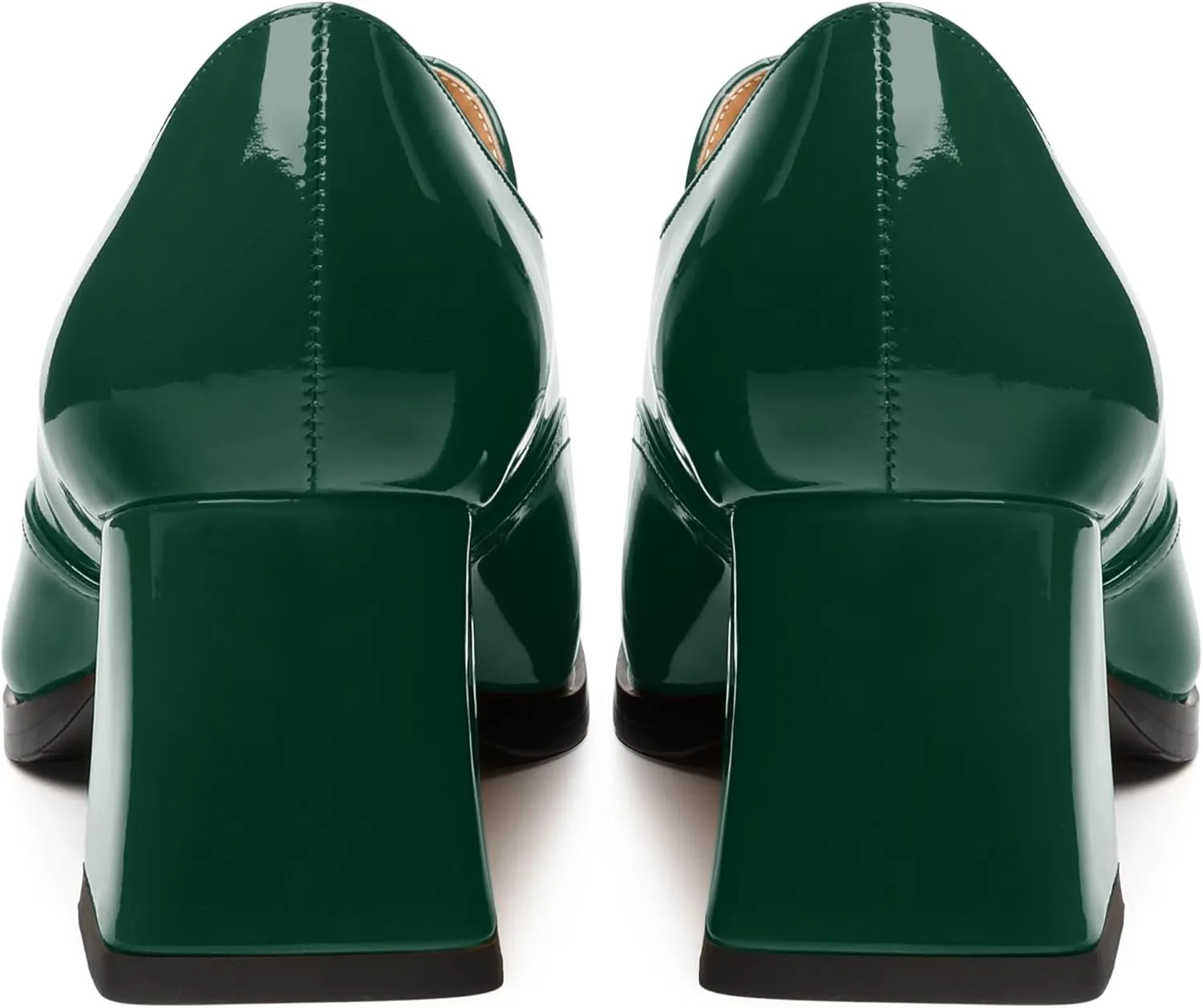 Women's Loafers with Belt Buckle, Fashion Closed Square Toe Chunky Heeled Loafer Shose Comfortable Slip On Solid Dress Shose