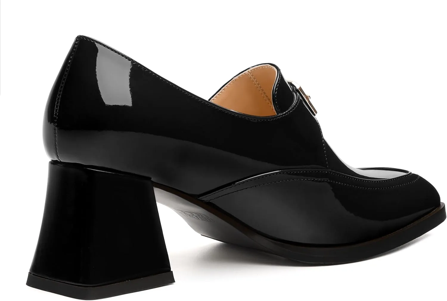 Women's Loafers with Belt Buckle, Fashion Closed Square Toe Chunky Heeled Loafer Shose Comfortable Slip On Solid Dress Shose