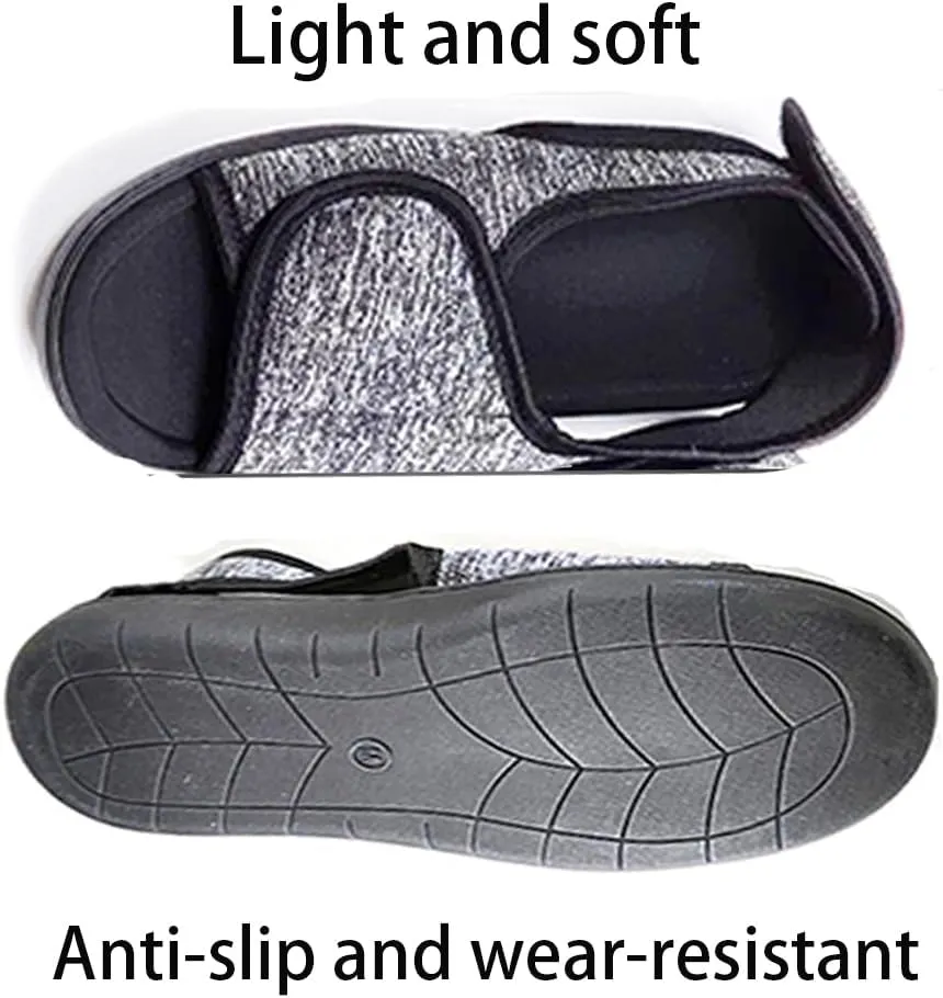 Women's Men's Open Toe Diabetic Shoes,Extra Wide Width Arthritis Edema Shoes for Swollen Feet,Adjustable Walking Shoes for Seniors Foot Pain Relief,Indoor Outdoor Sandals Unisex Large Size