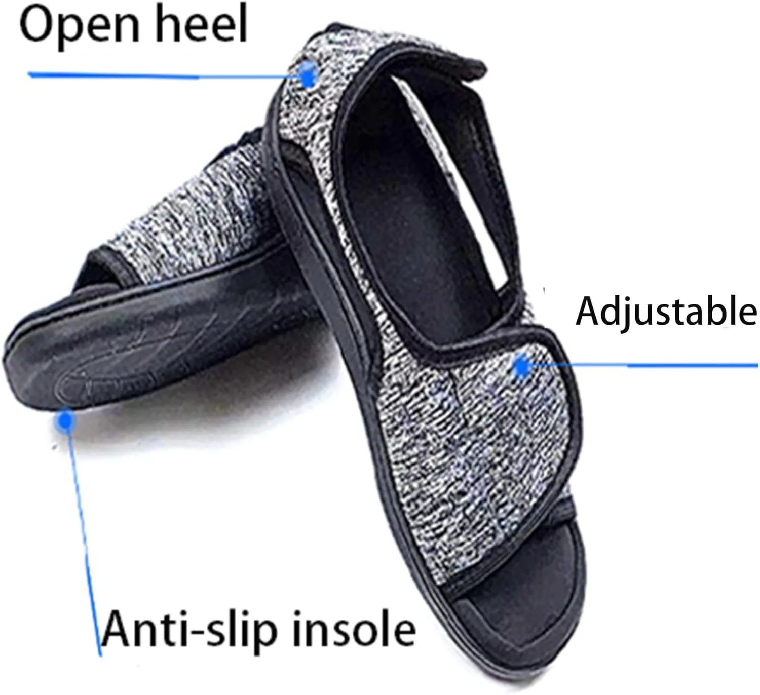 Women's Men's Open Toe Diabetic Shoes,Extra Wide Width Arthritis Edema Shoes for Swollen Feet,Adjustable Walking Shoes for Seniors Foot Pain Relief,Indoor Outdoor Sandals Unisex Large Size