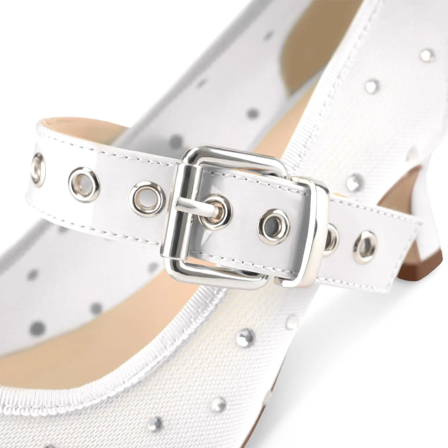 Women's Mesh Closed Square Toe Heels Rhinestone Ankle Strap Buckle Kitten Heeled Mary Jane Pumps Dressy Prom Wedding Sandals Shoes 2 inch