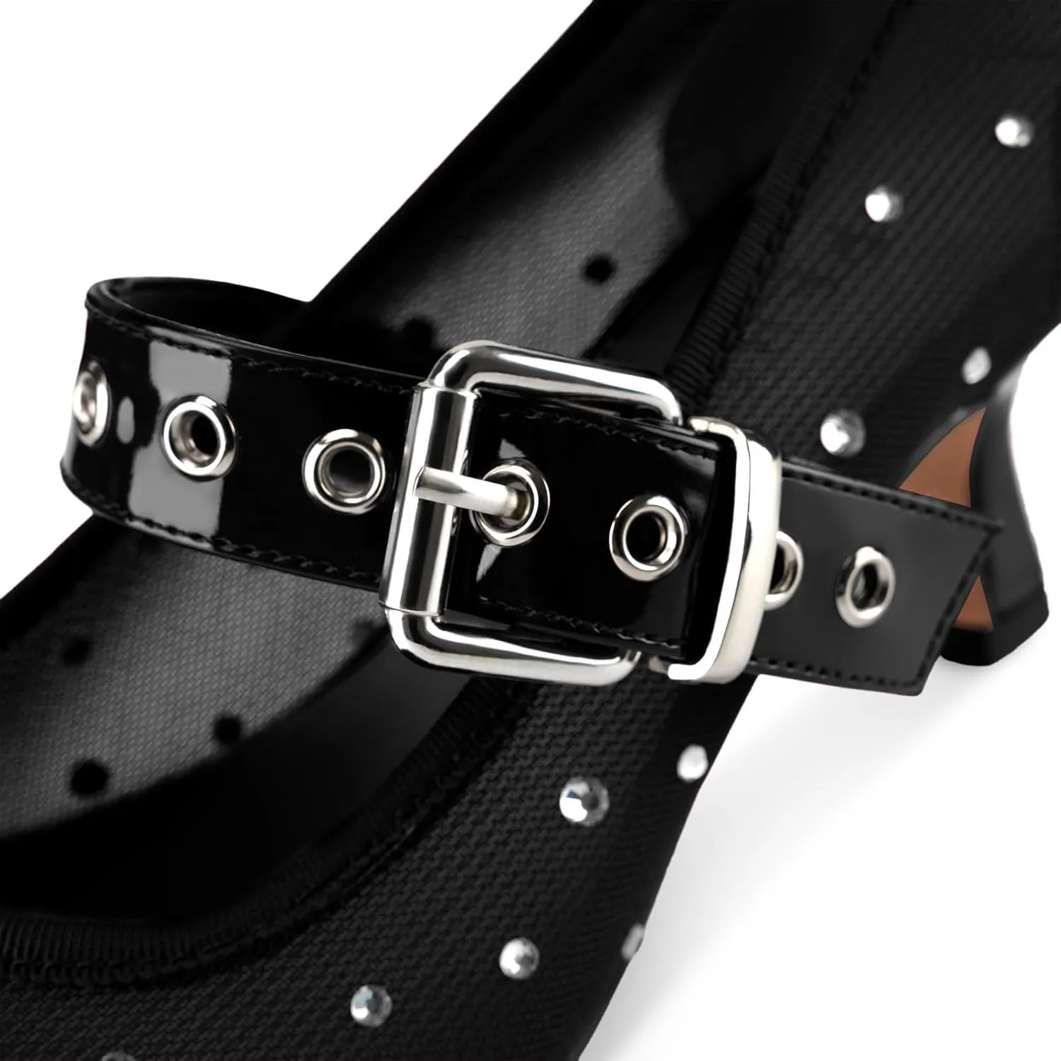 Women's Mesh Closed Square Toe Heels Rhinestone Ankle Strap Buckle Kitten Heeled Mary Jane Pumps Dressy Prom Wedding Sandals Shoes 2 inch