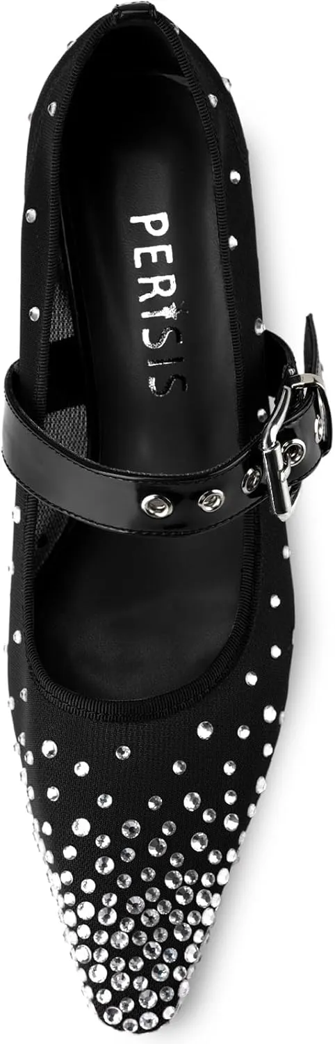 Women's Mesh Closed Square Toe Heels Rhinestone Ankle Strap Buckle Kitten Heeled Mary Jane Pumps Dressy Prom Wedding Sandals Shoes 2 inch