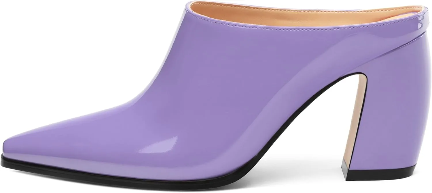 Womens Mules, Closed Square Toe Chunky Heel Mules, High Block Heel Backless Loafers Shoes, Slip On Mules for Women Dress Party Shoes 3.35 Inch