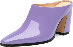 Womens Mules, Closed Square Toe Chunky Heel Mules, High Block Heel Backless Loafers Shoes, Slip On Mules for Women Dress Party Shoes 3.35 Inch