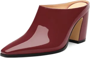 Womens Mules, Closed Square Toe Chunky Heel Mules, High Block Heel Backless Loafers Shoes, Slip On Mules for Women Dress Party Shoes 3.35 Inch