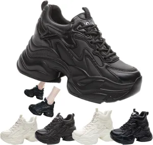Women's Orthopedic Walking Sneakers Comfy Mesh Lace-Up Platform Shoes, Arch Support, Non-Slip, Height Boost, Trendy Dad Style