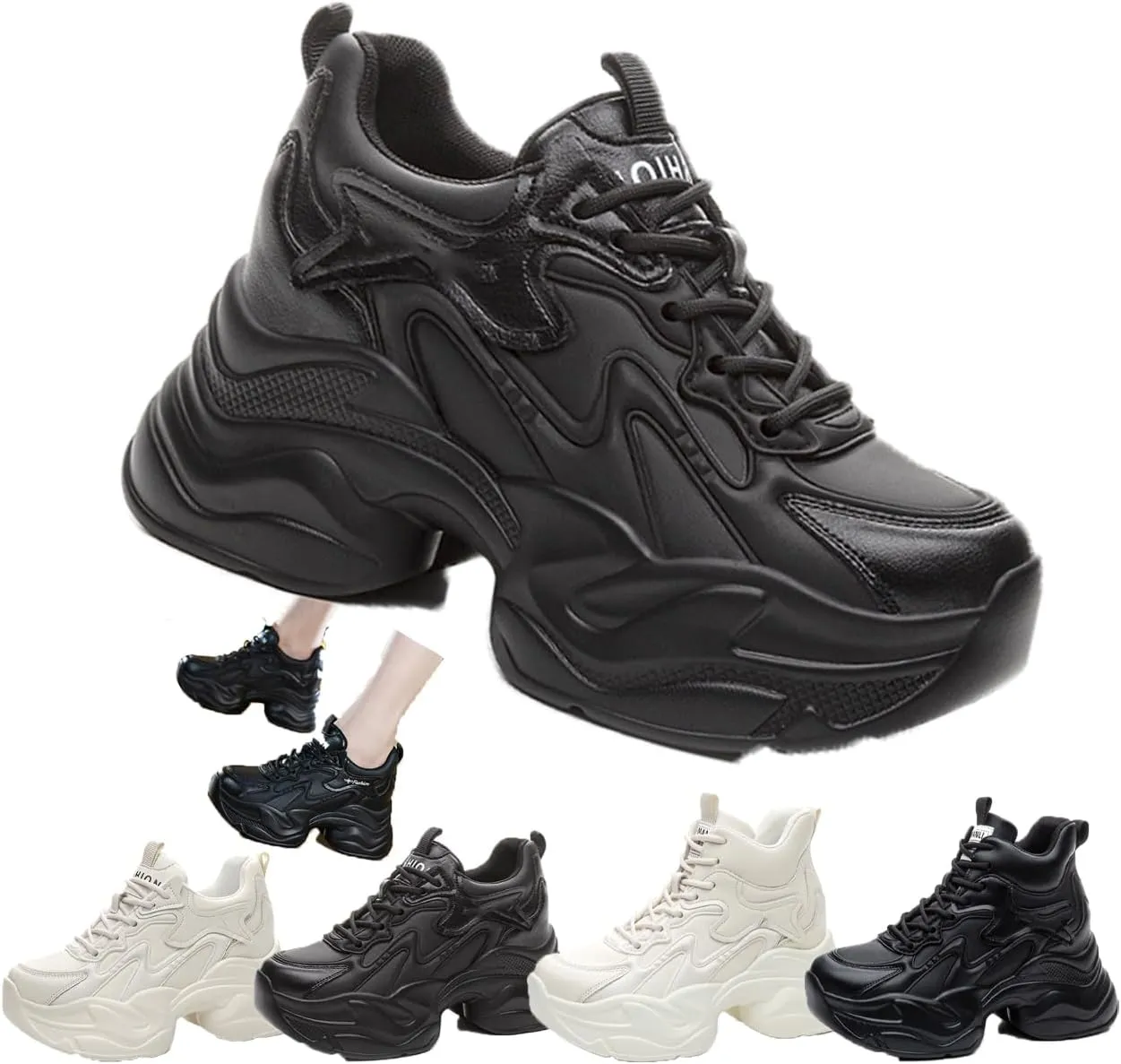 Women's Orthopedic Walking Sneakers Comfy Mesh Lace-Up Platform Shoes, Arch Support, Non-Slip, Height Boost, Trendy Dad Style