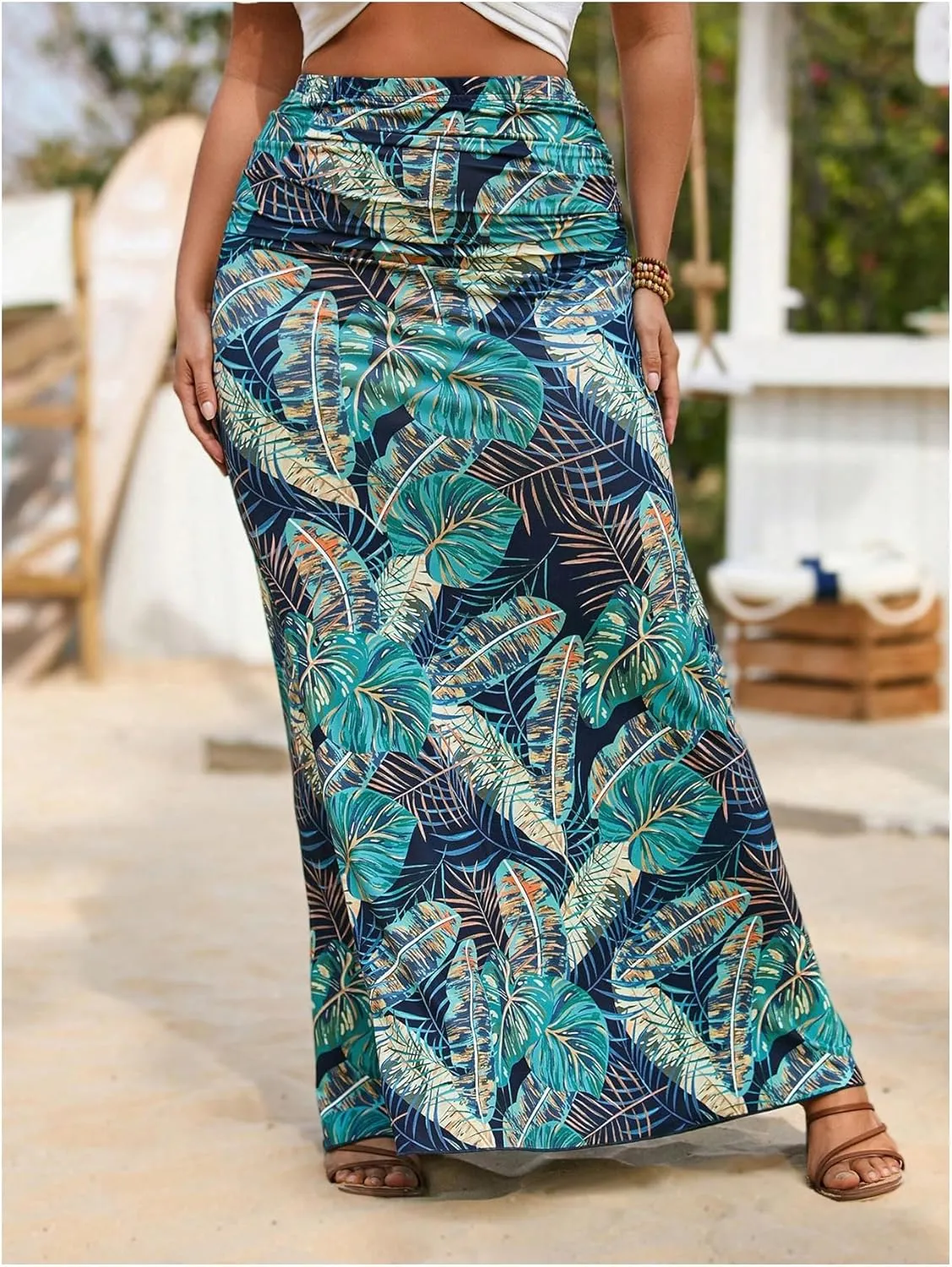 Women's Plus Size Fishtail Knitted Skirt High Waisted Ruched Long Skirts