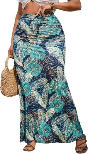 Women's Plus Size Fishtail Knitted Skirt High Waisted Ruched Long Skirts