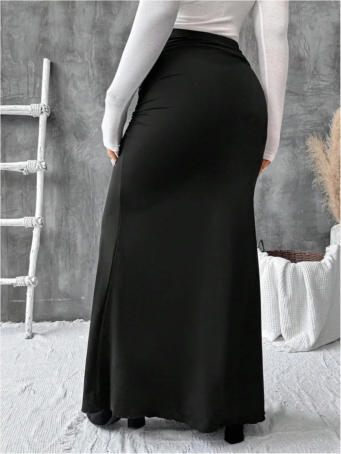 Women's Plus Size Fishtail Knitted Skirt High Waisted Ruched Long Skirts