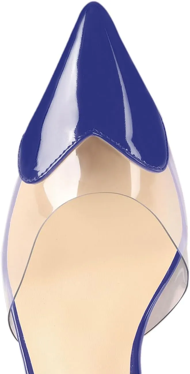 Women's Pointed Toe Cute Heart Kitten Clear Heels Transparent PVC Patent Leather Splicing Slingback Mid Heel Pumps Wedding Office Party Dressy Heeled Sandals for Women