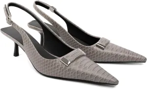 Women's Pointed Toe Slingback Heels Metal Buckle Ankle Strap Kitten Low Heel Pumps 2 Inch Stylish Retro Women Shoes