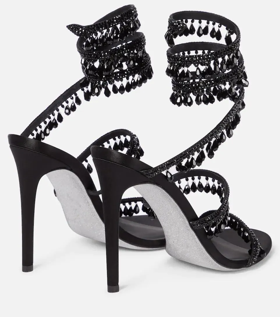Women's Rhinestone Tassel Strappy Wrap Stiletto Heel Sandals Colorful Crystals Twist Open Round Toe Lace up Heeled Sandals Dress Wedding Party Pumps Shoes
