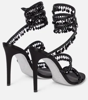 Women's Rhinestone Tassel Strappy Wrap Stiletto Heel Sandals Colorful Crystals Twist Open Round Toe Lace up Heeled Sandals Dress Wedding Party Pumps Shoes