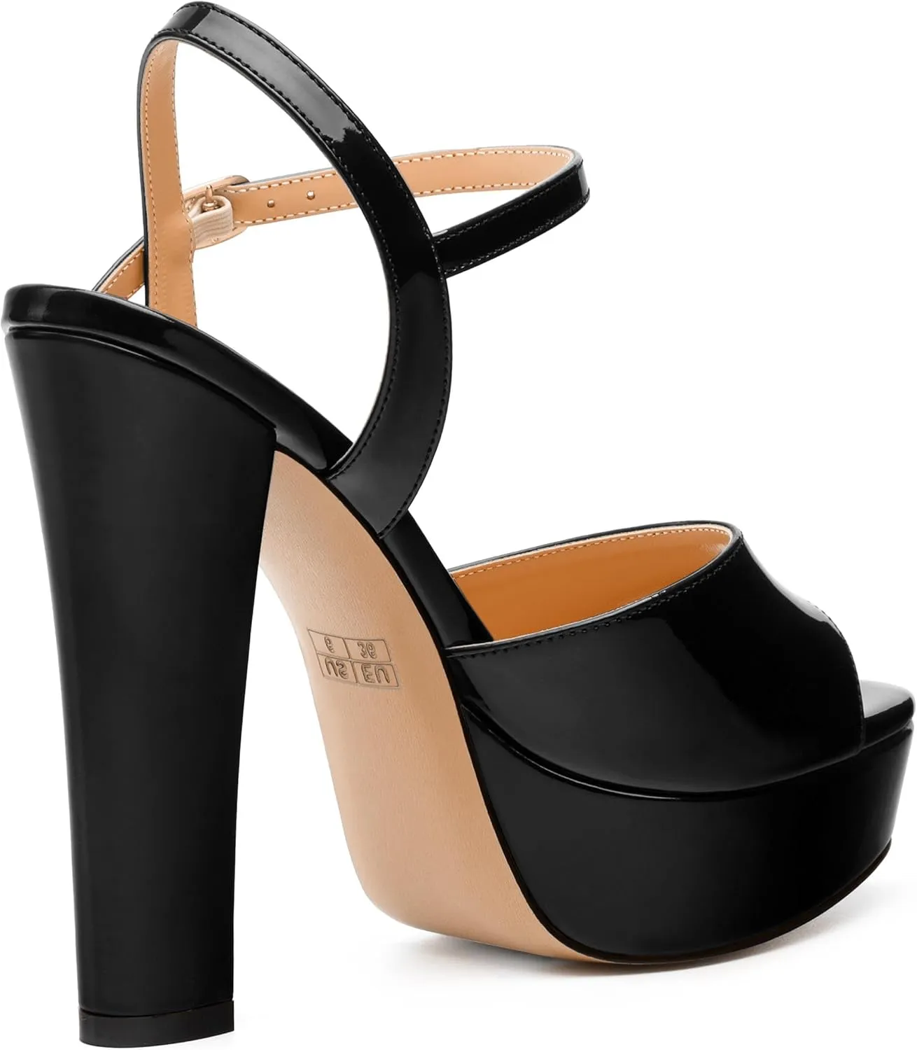 Womens Sandals, Round Open Toe Platform Sandals, Adjustable Ankle Strap Buckle High Heels, Fashion Solid Patent Sandals