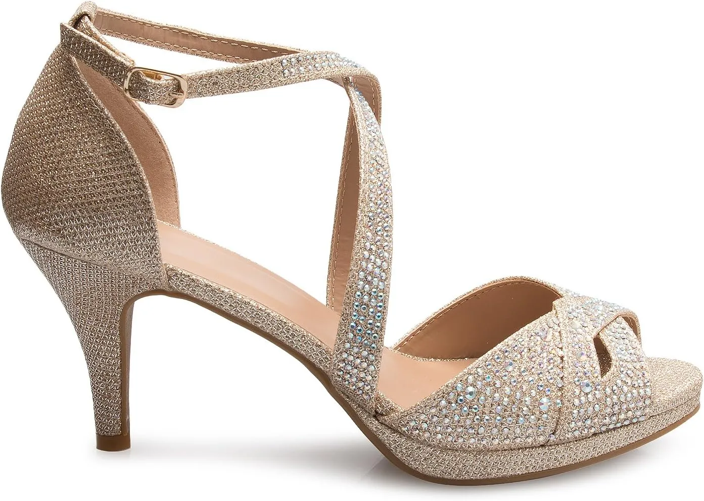 Women's Sexy Strappy Glitter Rhinestone Open Toe Heel Sandals - Adjustable buckle