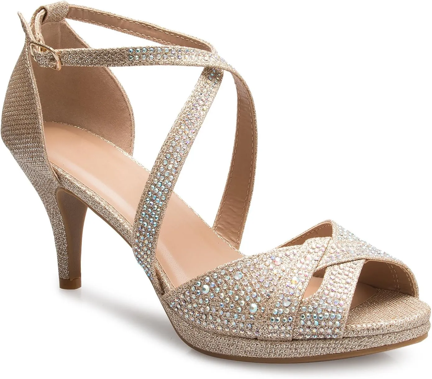 Women's Sexy Strappy Glitter Rhinestone Open Toe Heel Sandals - Adjustable buckle