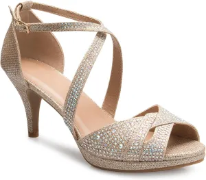 Women's Sexy Strappy Glitter Rhinestone Open Toe Heel Sandals - Adjustable buckle