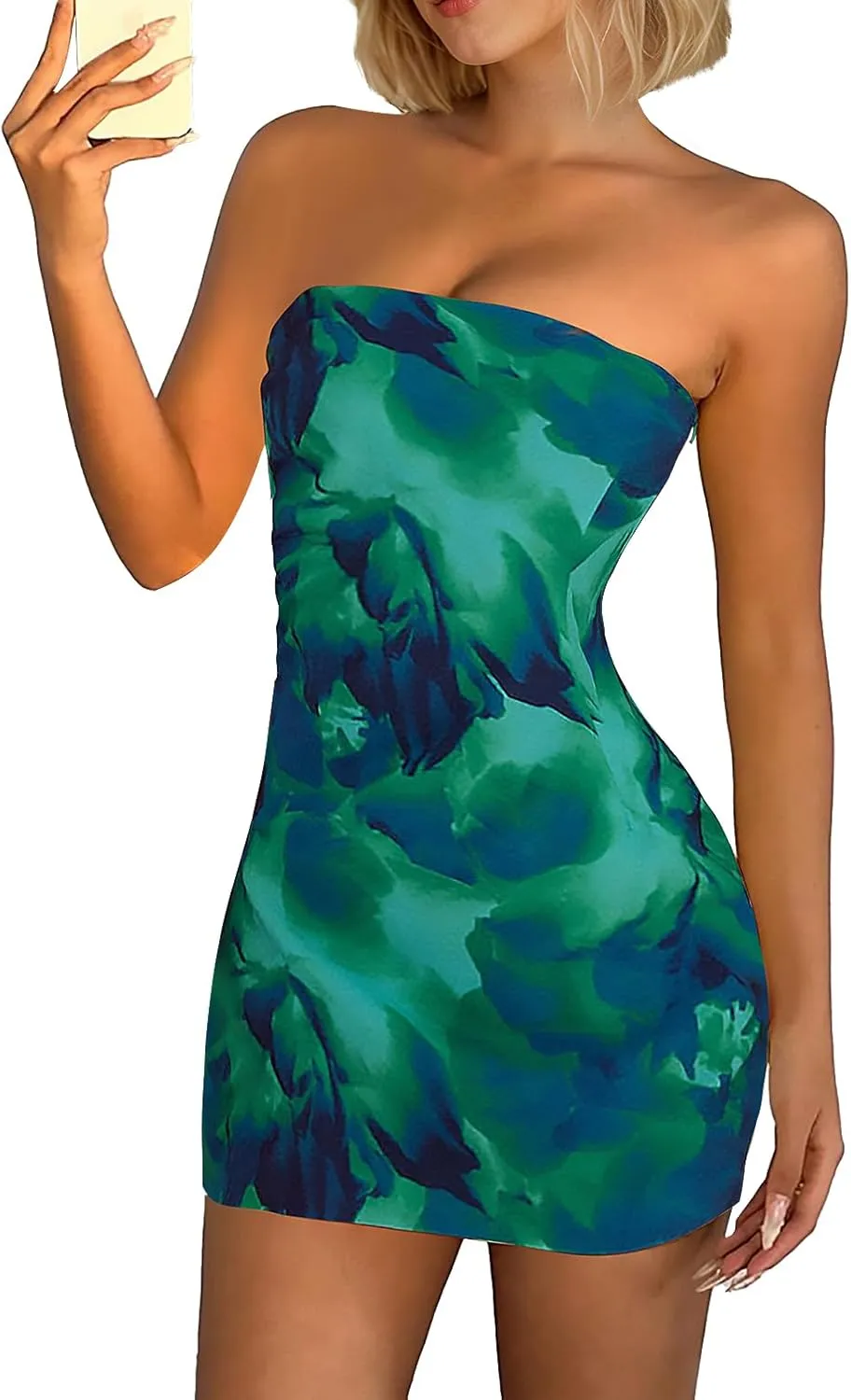Women's Sexy Tube Mini Dress Floral Print Strapless Bodycon Short Dress Y2k Cocktail Party Going Out Bandeau Dresses