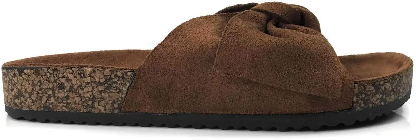 Womens Slides Sandals Slip On Bow Twist Knot Comfortable Cork Sole