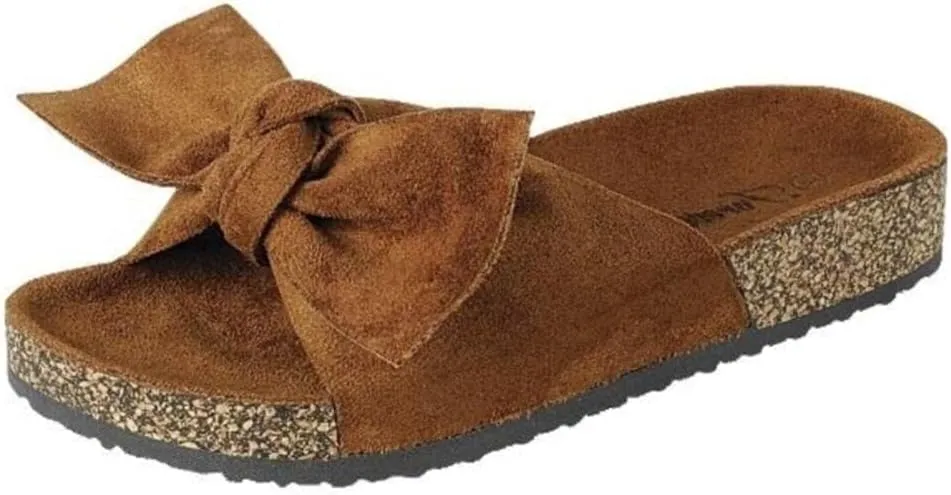 Womens Slides Sandals Slip On Bow Twist Knot Comfortable Cork Sole