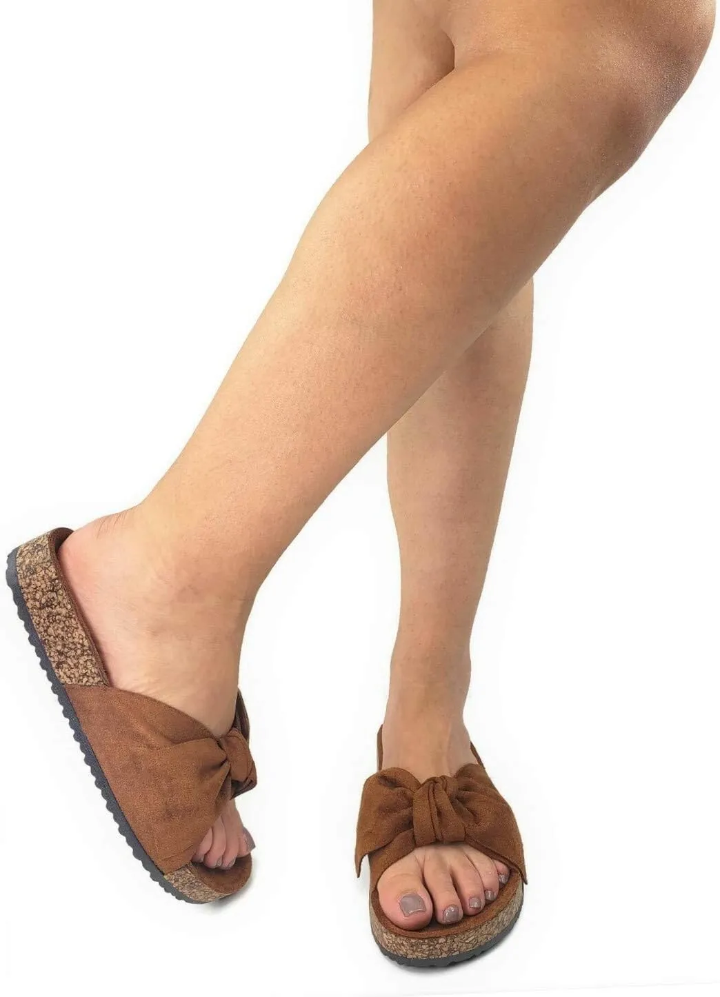 Womens Slides Sandals Slip On Bow Twist Knot Comfortable Cork Sole