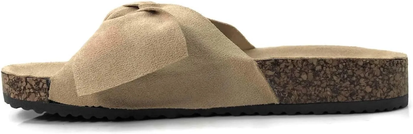 Womens Slides Sandals Slip On Bow Twist Knot Comfortable Cork Sole