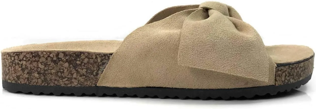 Womens Slides Sandals Slip On Bow Twist Knot Comfortable Cork Sole