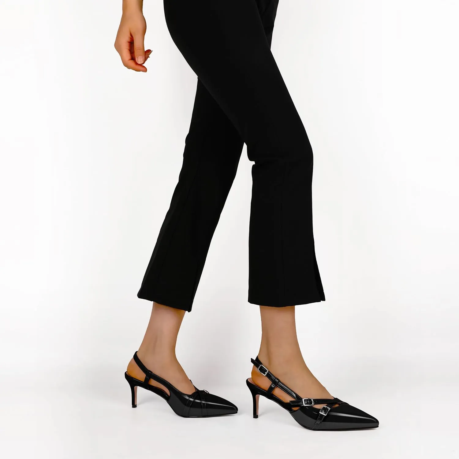 Women's Slingback Kitten Heels Buckle Strap Work Pumps Pointed Toe Sandals Slip On Comfortable 2.5 Inch Dress Shoes