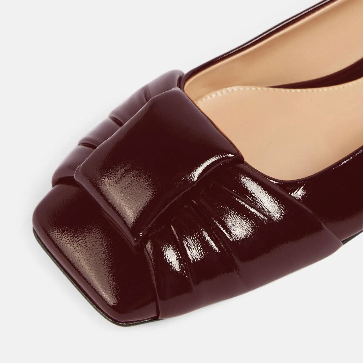 Women's Square Toe Ballet Flats Comfort Slip On Closed Toe Dressy Flats Fashion Patent Ruched Knot Evening Wedding Work Low Heel Shoes for Ladies